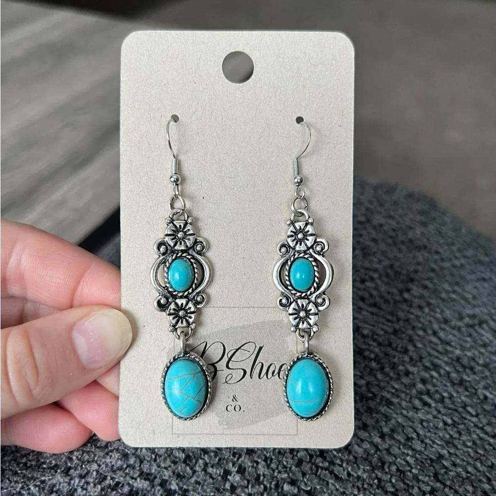 Turquoise and Silver Floral Earrings